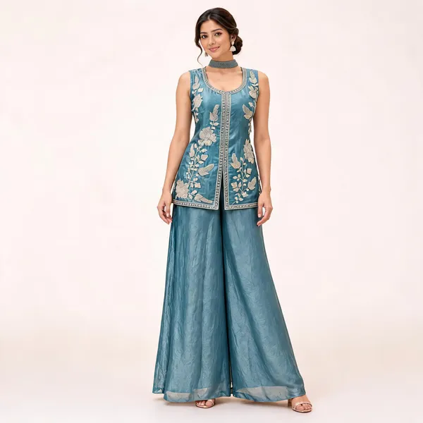 Blue_Fendi_Kurta_Palazzo_Set_For_Women