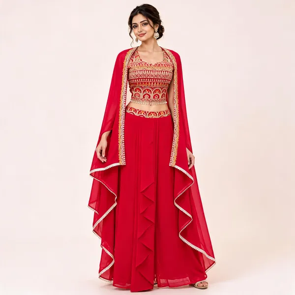 Red_Georgette_Lehenga_Choli_Set_For_Women