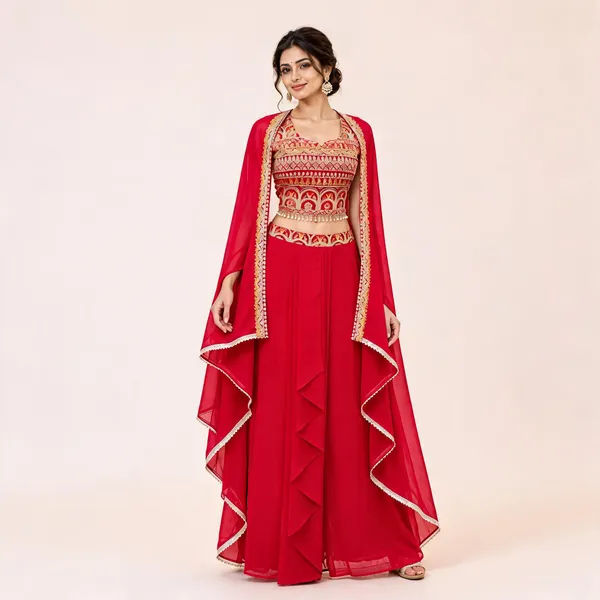 Red_Georgette_Lehenga_Choli_Set_For_Women