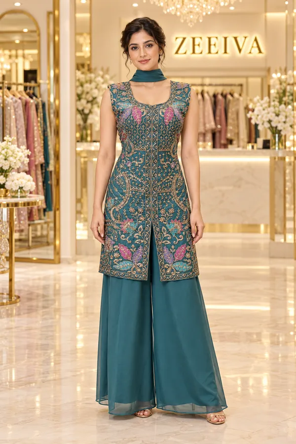 Teal_Printed_Kurta_Palazzo_Set_for_Women