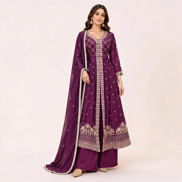 Purple_Chinon_Anarkali_Suit_Set_For_Women
