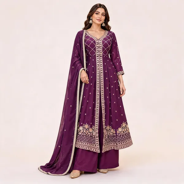 Purple_Chinon_Anarkali_Suit_Set_For_Women