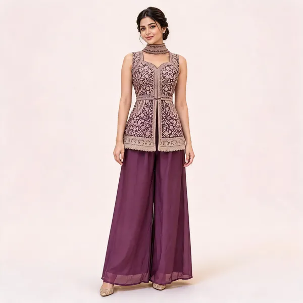Purple_Star_Georgette_Kurta_Palazzo_Set_For_Women