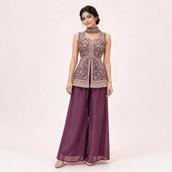 Purple_Star_Georgette_Kurta_Palazzo_Set_For_Women