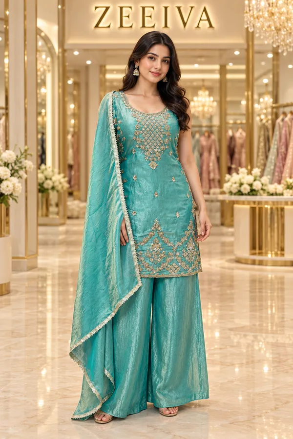 Turquoise_Embroidered_Ethnic_Suit_Set_For_Women