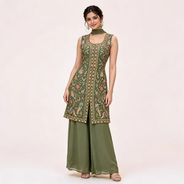 Green_Star_Georgette_Kurta_Palazzo_Suit_Set_For_Women