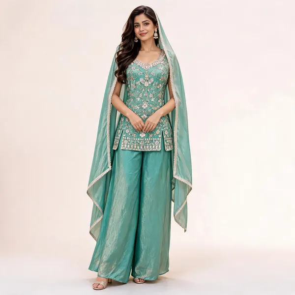 Teal_Fendi_Kurta_Set_For_Women