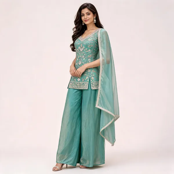 Teal_Fendi_Kurta_Set_For_Women