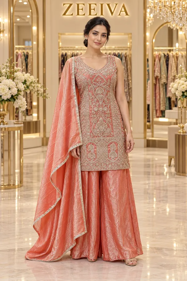 Peach_Embroidered_Ethnic_Sharara_Set_for_Women