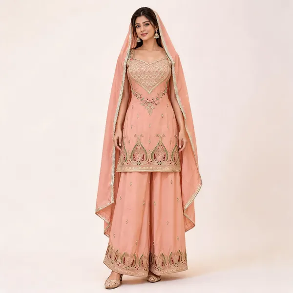 Peach_Chinon_Salwar_Suit_Set_For_Women