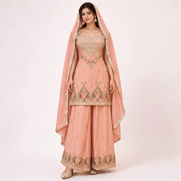 Peach_Chinon_Salwar_Suit_Set_For_Women