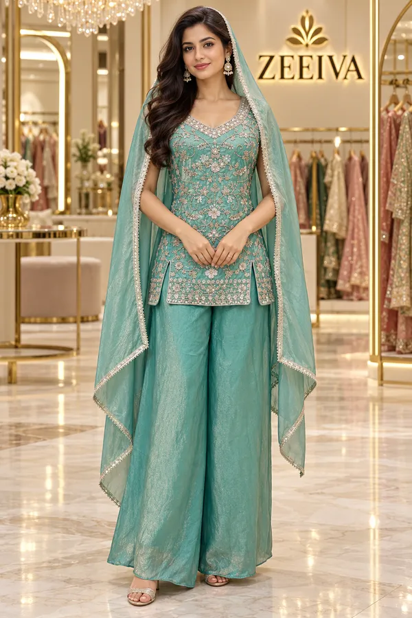 Teal_Embroidered_Kurta_Set_With_Dupatta_For_Women