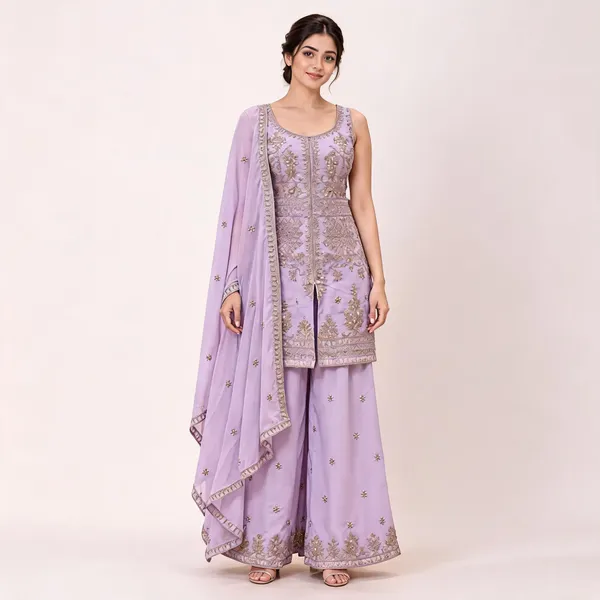 Lavender_Georgette_Straight_Kurta_Set_For_Women