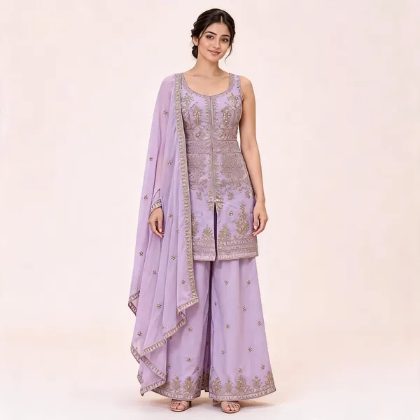Lavender_Georgette_Straight_Kurta_Set_For_Women