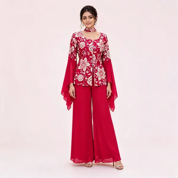 Red_Georgette_Kurta_Set_For_Women