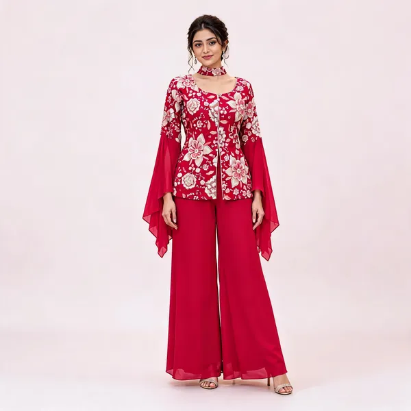 Red_Georgette_Kurta_Set_For_Women