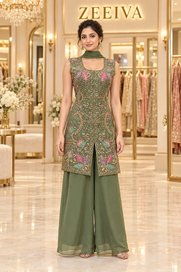Green_Embroidered_Kurta_Palazzo_Set_For_Women