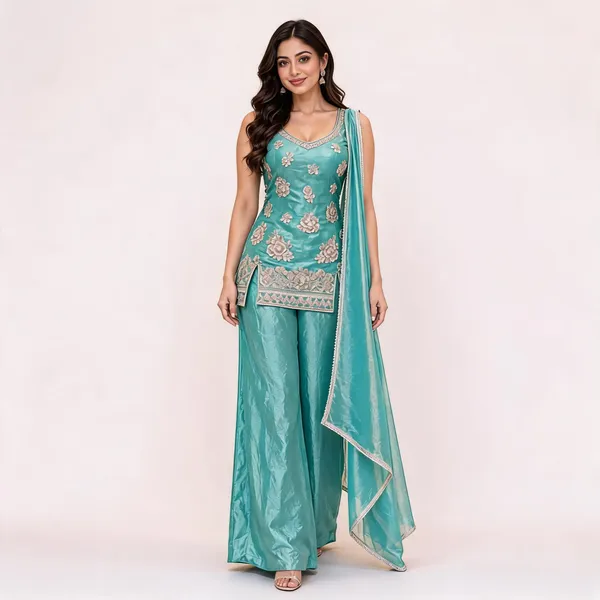 Turquoise_Fendi_Kurta_Set_With_Dupatta_For_Women
