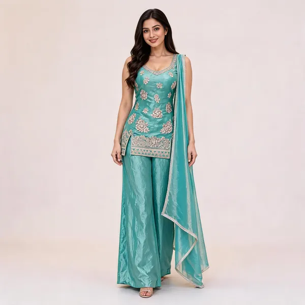 Turquoise_Fendi_Kurta_Set_With_Dupatta_For_Women