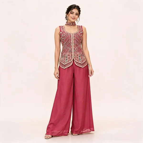 Maroon_Star_Georgette_Kurta_Set_For_Women