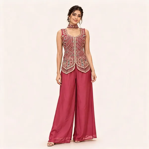 Maroon_Star_Georgette_Kurta_Set_For_Women