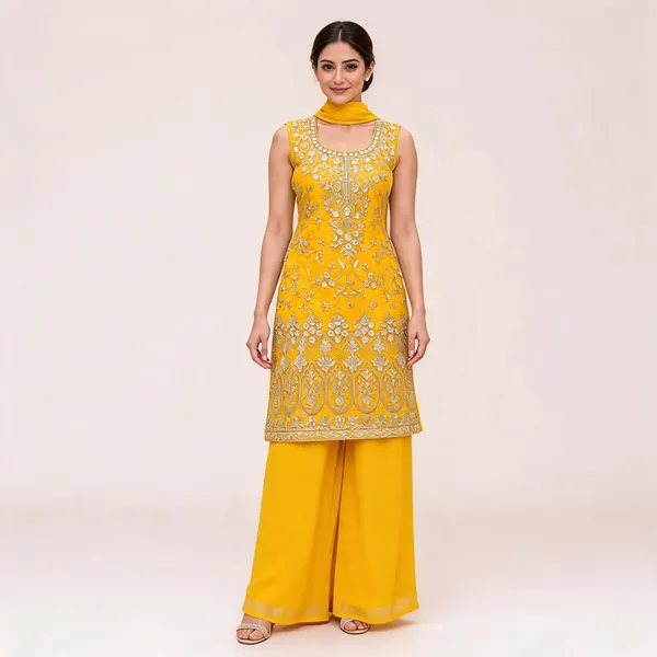 Yellow_Fendi_Kurta_Palazzo_Set_For_Women