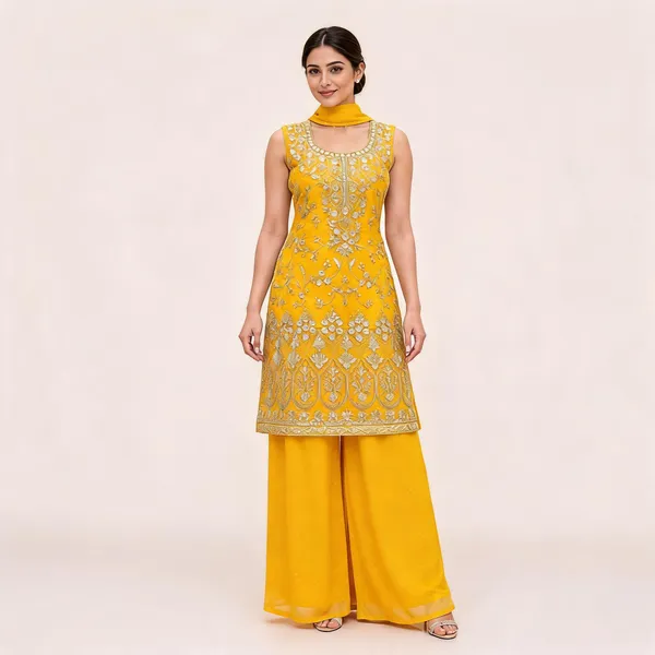 Yellow_Fendi_Kurta_Palazzo_Set_For_Women