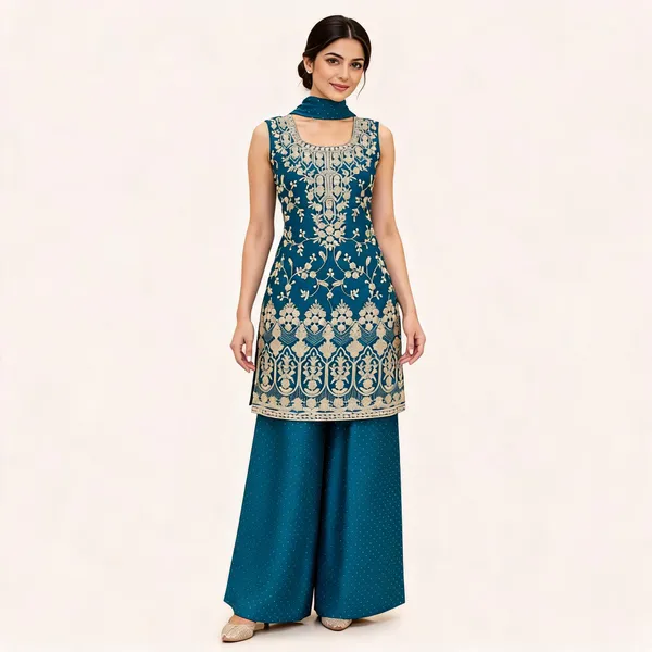 Teal_Fendi_Kurta_Palazzo_Set_For_Women