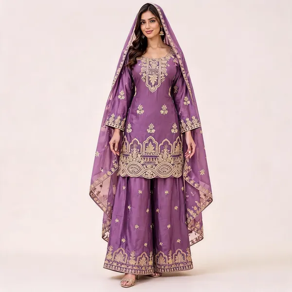 Purple_Chinon_Kurta_With_Palazzo_And_Dupatta_For_Women
