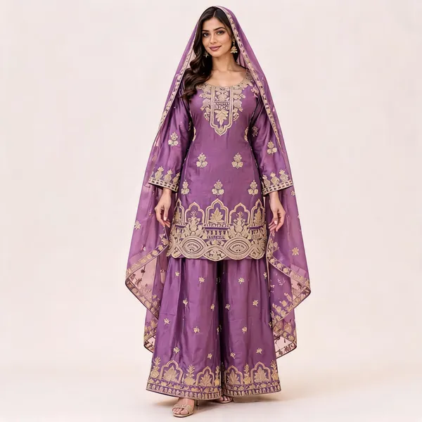 Purple_Chinon_Kurta_With_Palazzo_And_Dupatta_For_Women