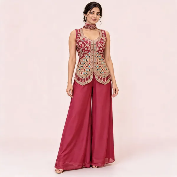 Maroon_Star_Georgette_Palazzo_Suit_Set_For_Women