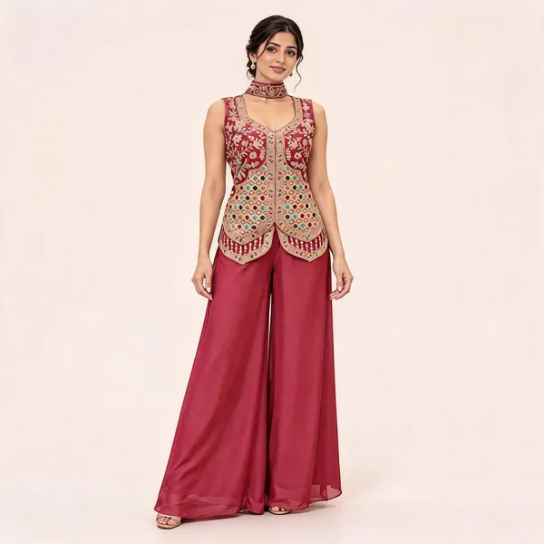 Maroon_Star_Georgette_Palazzo_Suit_Set_For_Women