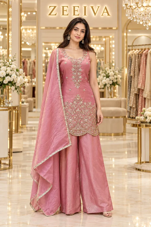 Pink_Embroidered_Kurta_Set_With_Palazzo_For_Women
