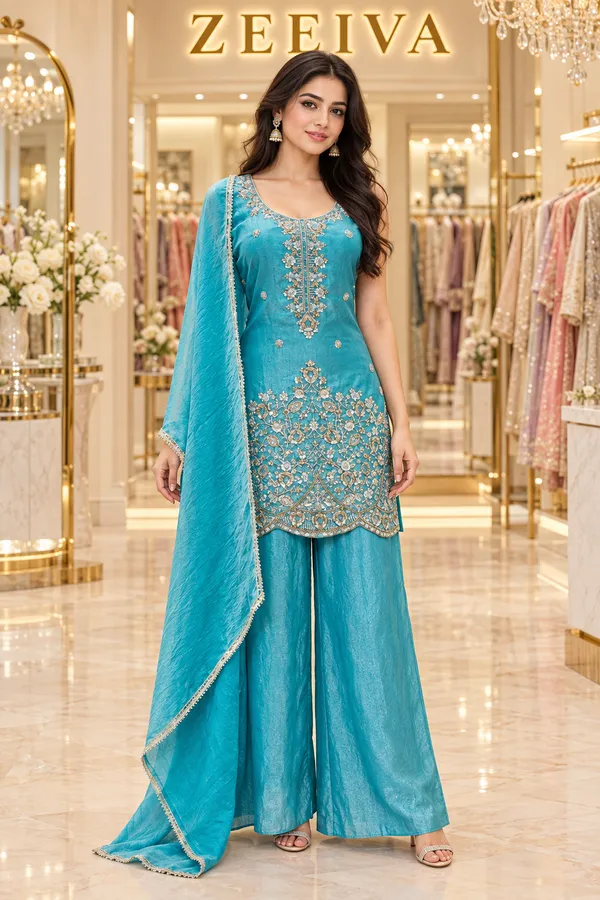 Turquoise_Embroidered_Kurta_Set_for_Women