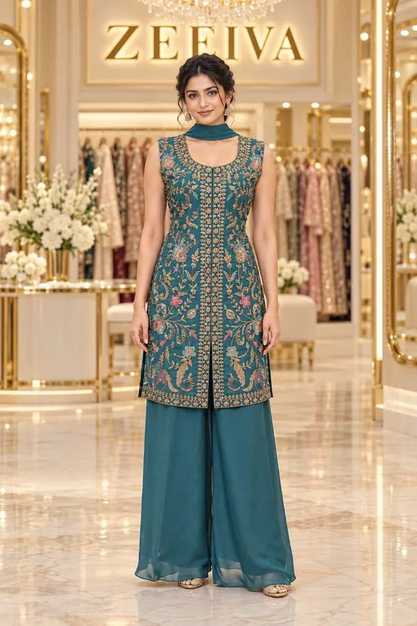 Teal_Floral_Printed_Kurta_Set_for_Women