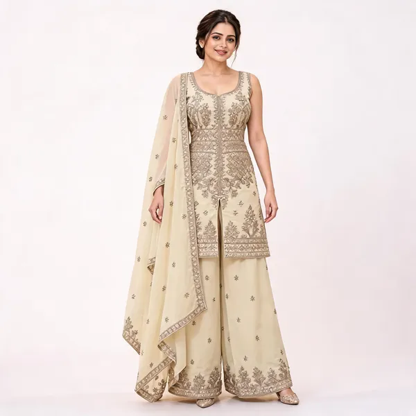Beige_Georgette_Kurta_Set_For_Women
