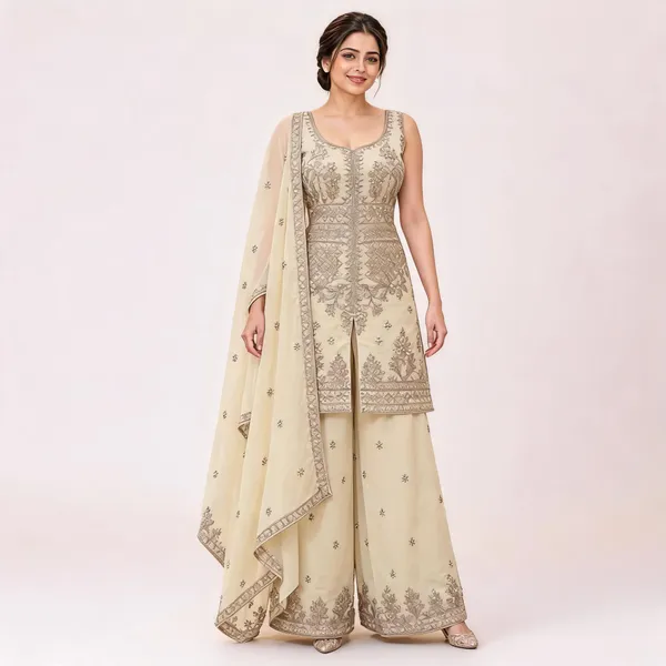 Beige_Georgette_Kurta_Set_For_Women