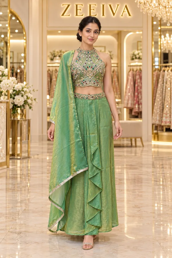 Green_Embroidered_Sleeveless_Lehenga_Choli_Set_for_Women