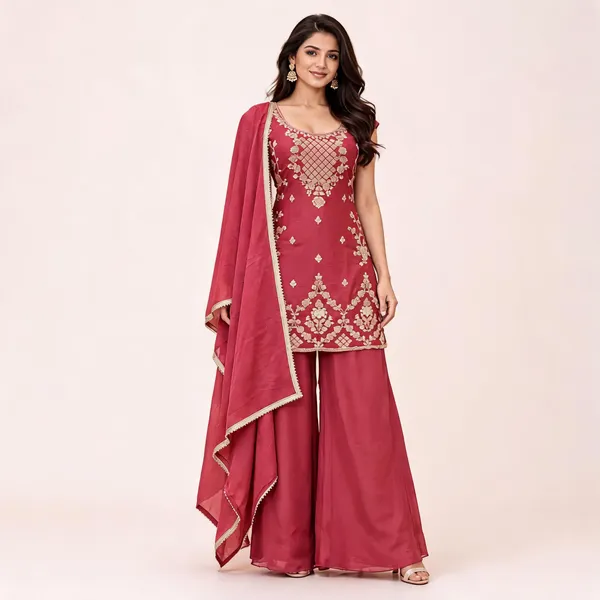 Maroon_Star_Georgette_Kurta_Palazzo_Set_For_Women