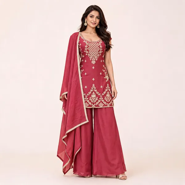 Maroon_Star_Georgette_Kurta_Palazzo_Set_For_Women