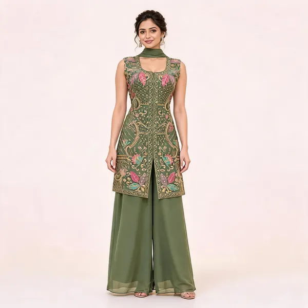 Green_Star_Georgette_Kurta_Palazzo_Set_For_Women