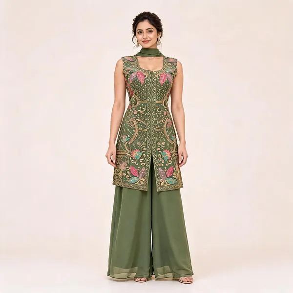 Green_Star_Georgette_Kurta_Palazzo_Set_For_Women