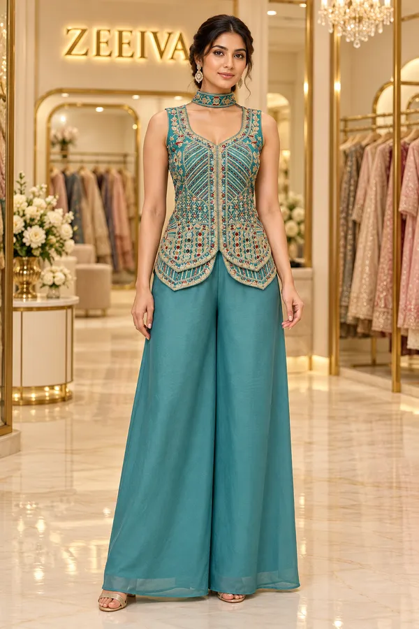 Teal_Embroidered_Kurta_Palazzo_Set_for_Women