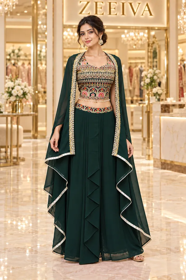 Green_Embroidered_Cape_Style_Ethnic_Set_for_Women