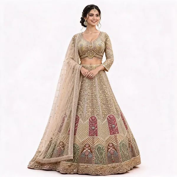 Beige_Net_Lehenga_Choli_Set_For_Women
