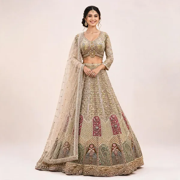 Beige_Net_Lehenga_Choli_Set_For_Women