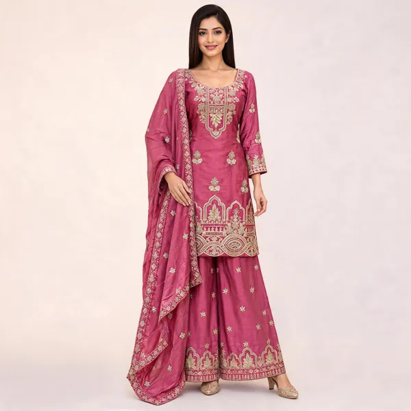 Pink_Chinon_Straight_Kurta_Set_For_Women