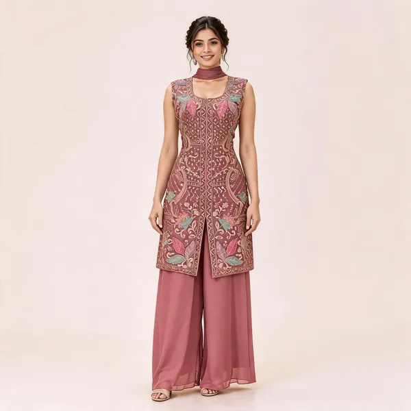 Mauve_Star_Georgette_Kurta_Palazzo_Set_For_Women