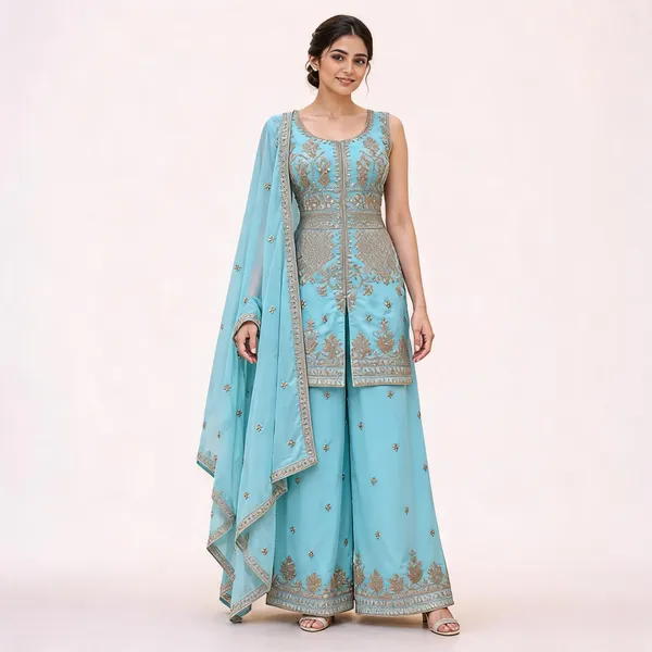 Aqua_Georgette_Kurta_Palazzo_Set_For_Women