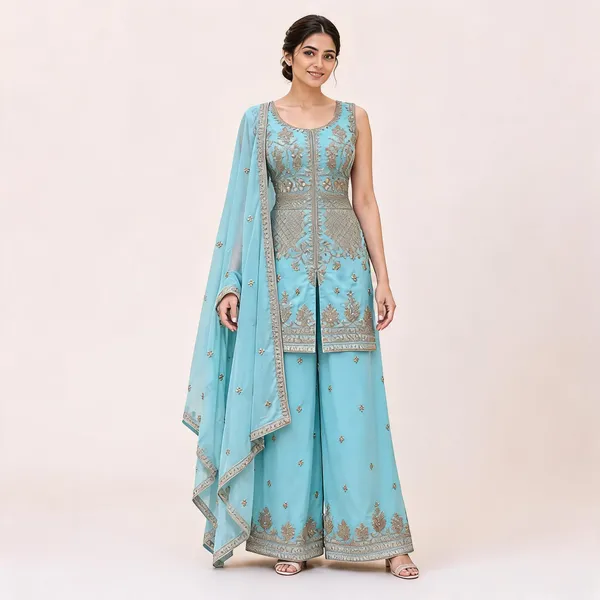 Aqua_Georgette_Kurta_Palazzo_Set_For_Women